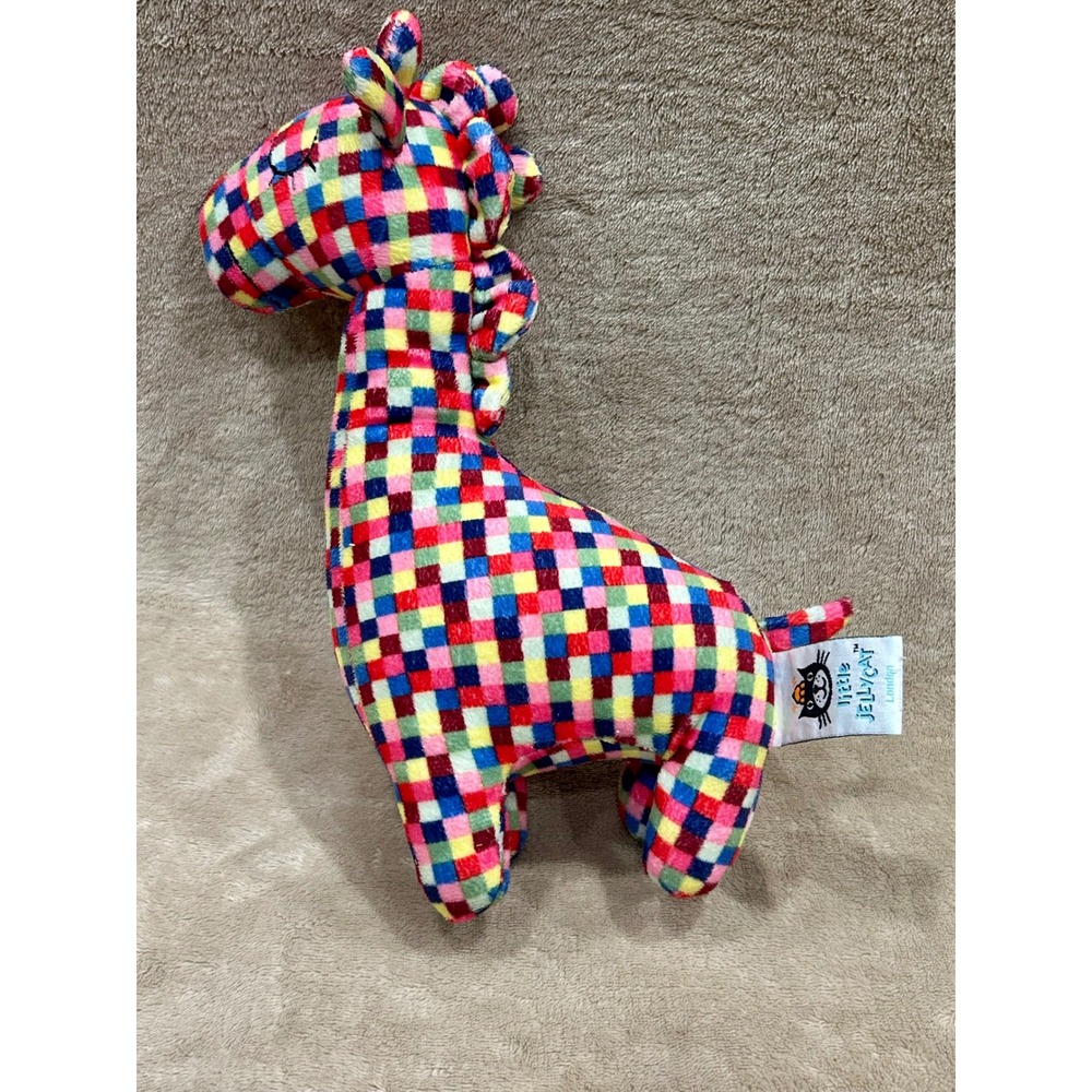 Jellycat Checkitty Giraffe Plush Rainbow Checkered Color Block Rattle Retired